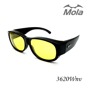 MOLA摩拉偏光夜視眼鏡近視眼鏡可戴 雨天/晚上/霧天/陰天開車都可使用 亮黑 / 夜視黃