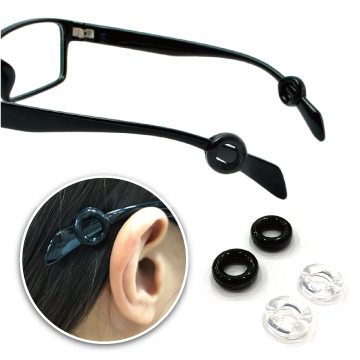 【KEL MODE】眼鏡配件-眼鏡專用矽膠防滑圈墊 圓形防滑套/耳勾套-2副(黑色/透明)