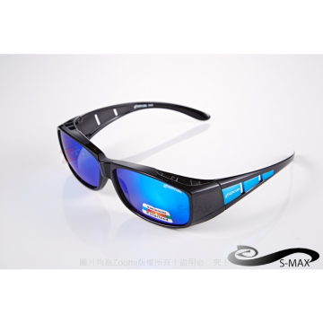 【S-MAX專業代理品牌】包覆導流孔設計 可包覆近視眼鏡於內！Polarized偏光太陽眼鏡(黑藍電鍍七彩藍)