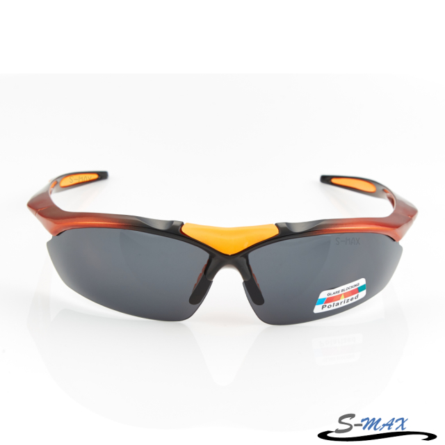S-MAX新世代科技 高等級防爆Polarized頂級偏光運動太陽眼鏡(黑橘紅漸層),輕量完美多功能超質感