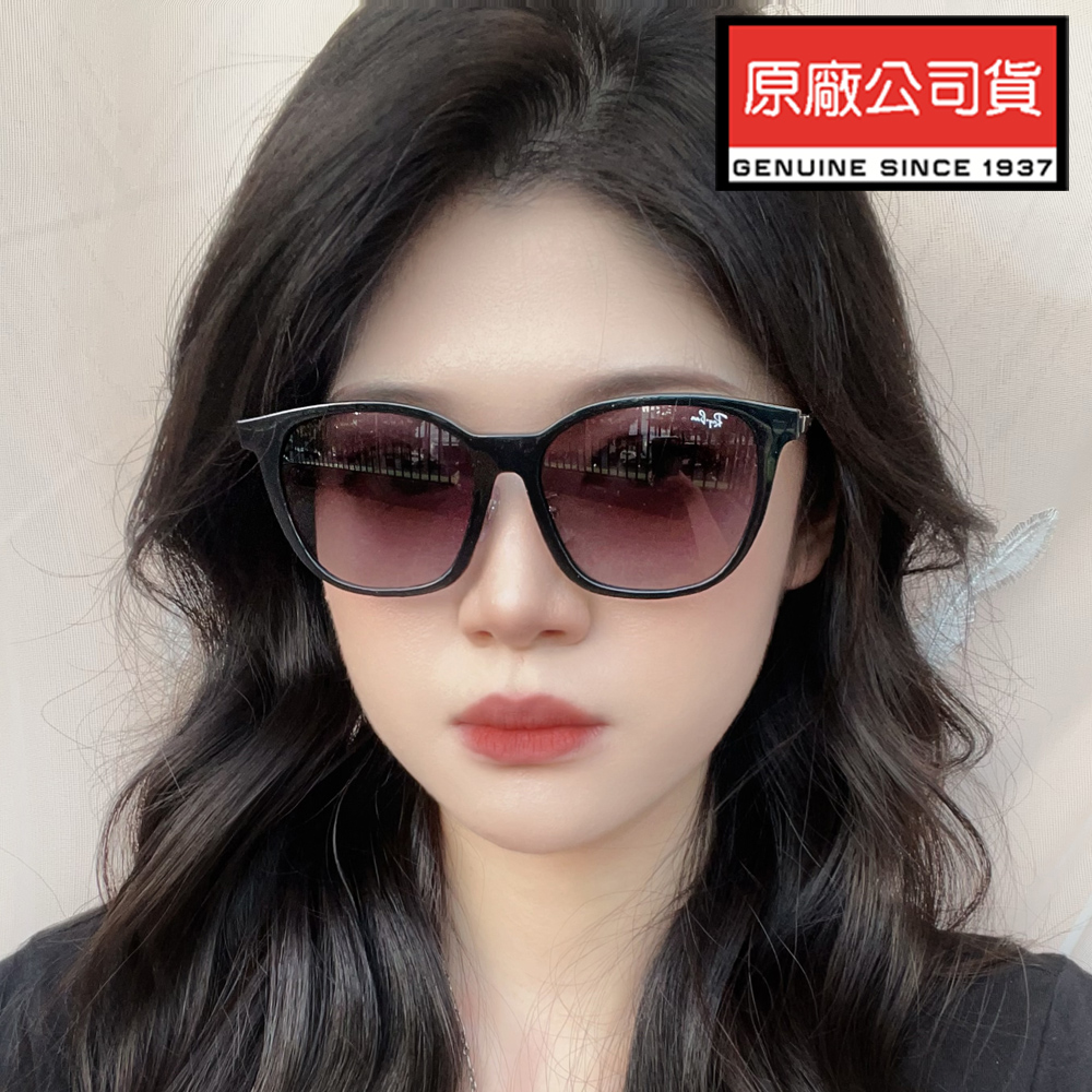 RAY BAN 雷朋 亞洲版 時尚太陽眼鏡 金屬鏡臂設計 RB4333D 601/8G 黑框漸層灰鏡片 公司貨