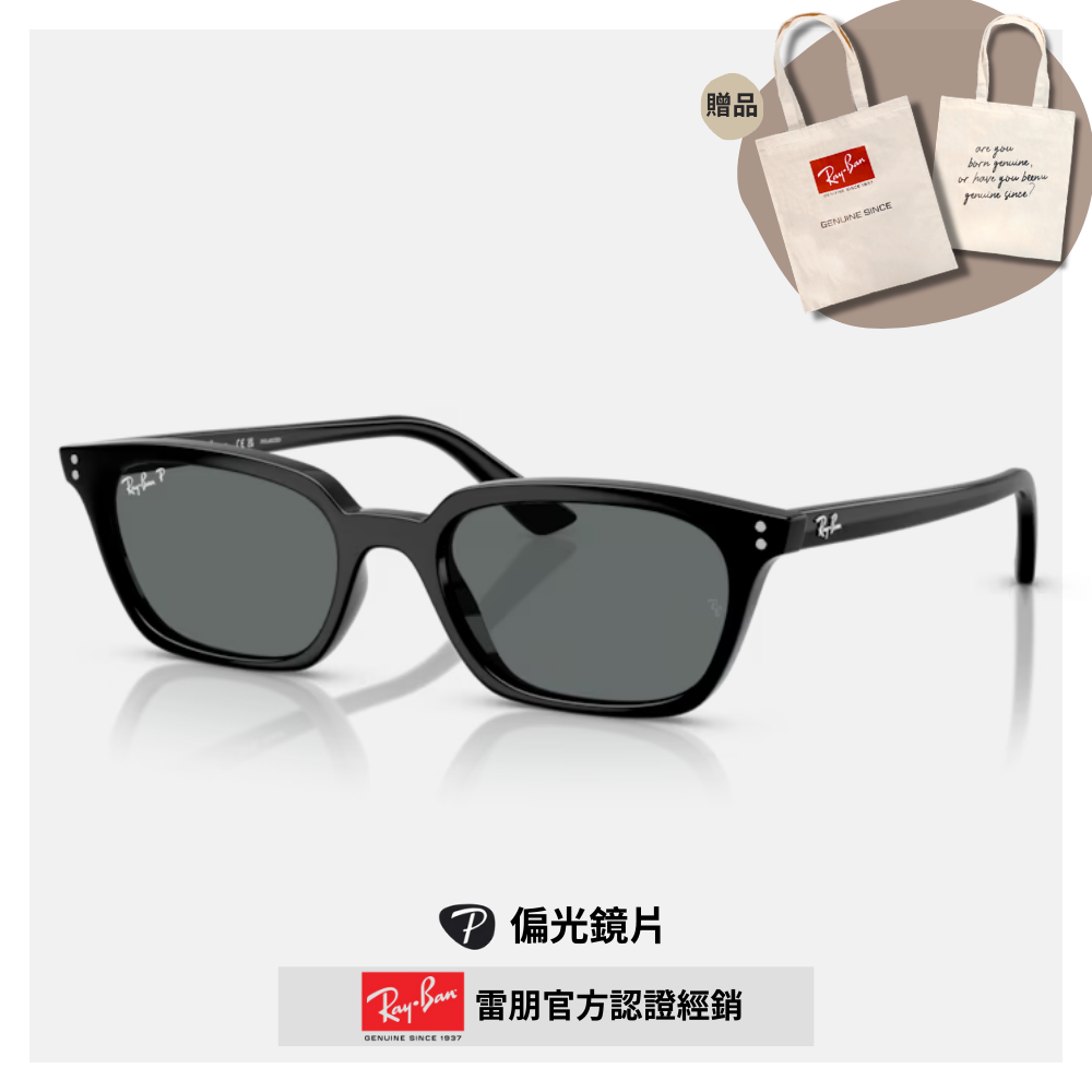 【RayBan 雷朋】復古潮流方形膠框偏光太陽眼鏡(RB4456F-667781 52mm)