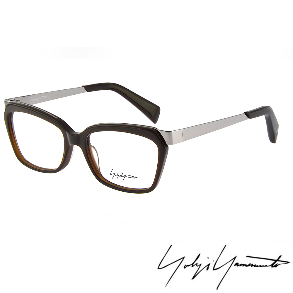 【Y-3山本耀司】Yohji Yamamoto時尚斜方框金屬混搭造型光學眼鏡(咖啡-YY1014-108)