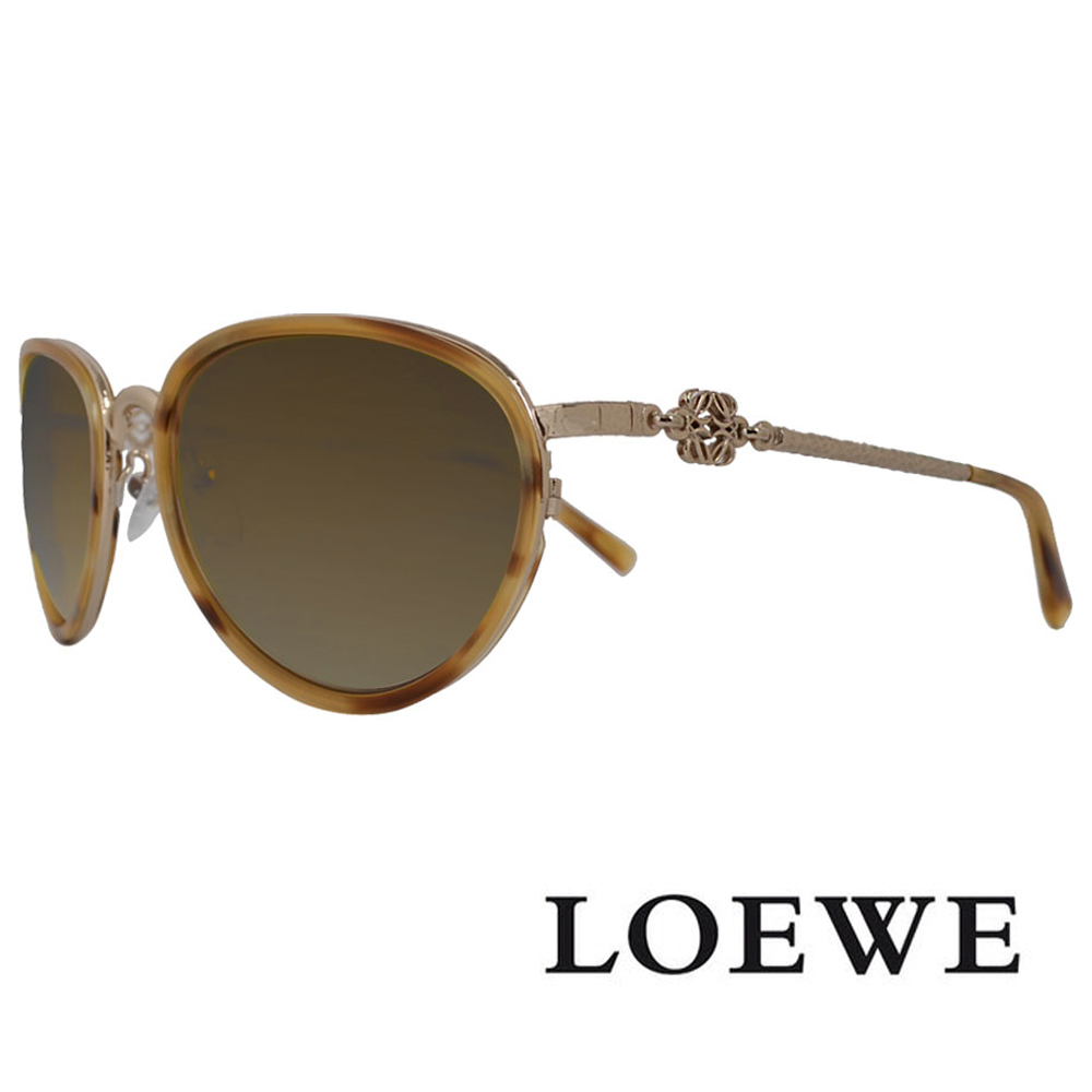 LOEWE 西班牙奢華訂製款-氣質細框型太陽眼鏡(琥珀/金 SLW428-594K)