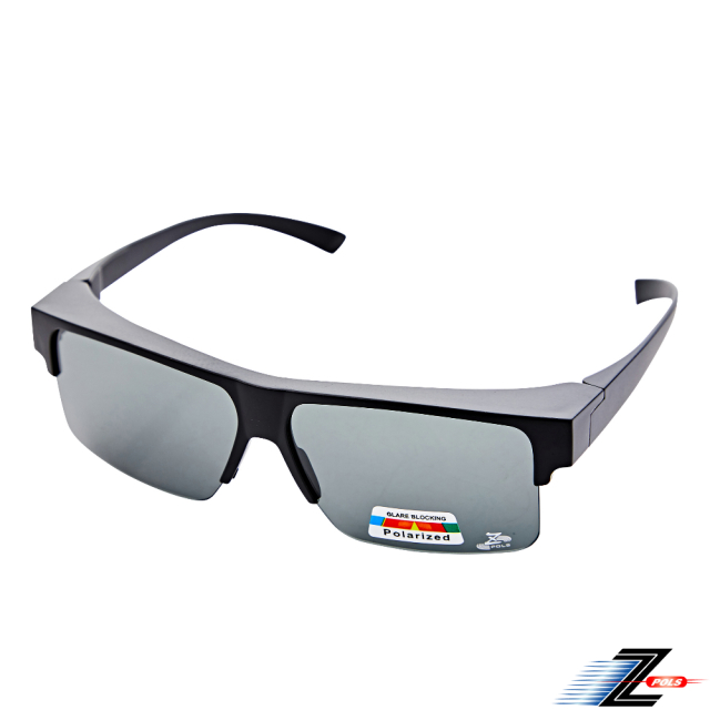 【Z-POLS】半框型包覆式設計套鏡 抗UV400頂級Polarized寶麗來偏光黑包覆式太陽眼鏡