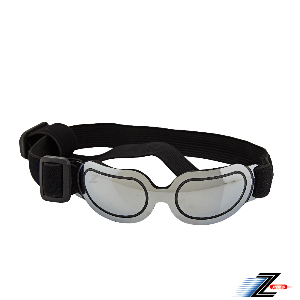 【Z-POLS】貓咪狗狗可調設計專用太陽眼鏡(小型犬貓用) PC材質電鍍鏡面水銀黑抗UV400紫外線太陽眼鏡