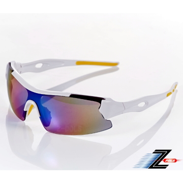 【視鼎Z-POLS】帥氣質感白頂級運動設計款(黃) 搭載七彩電鍍藍綠防爆PC UV400 運動眼鏡
