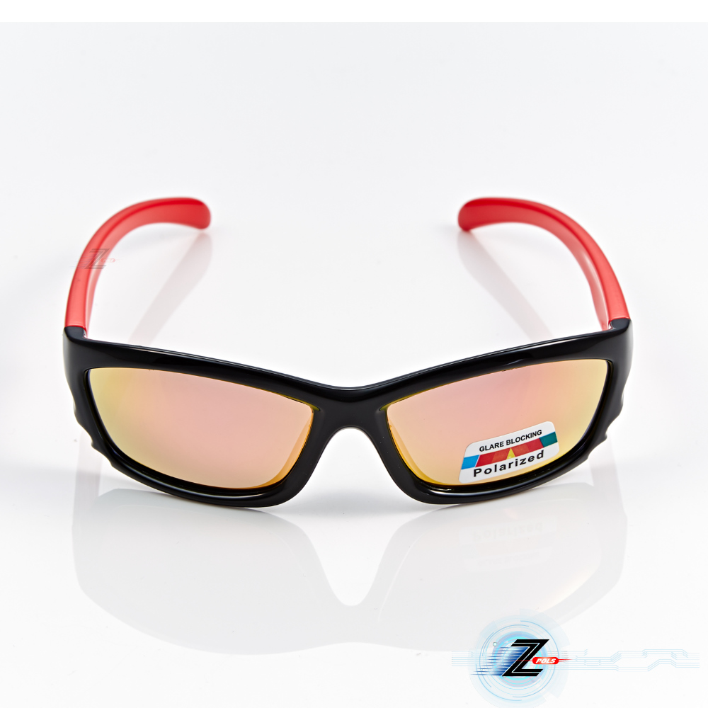 【Z-POLS】兒童款矽膠軟質彈性舒適 REVO多層膜電鍍紅Polarized偏光太陽眼鏡(抗紫外線UV400兒童墨鏡)