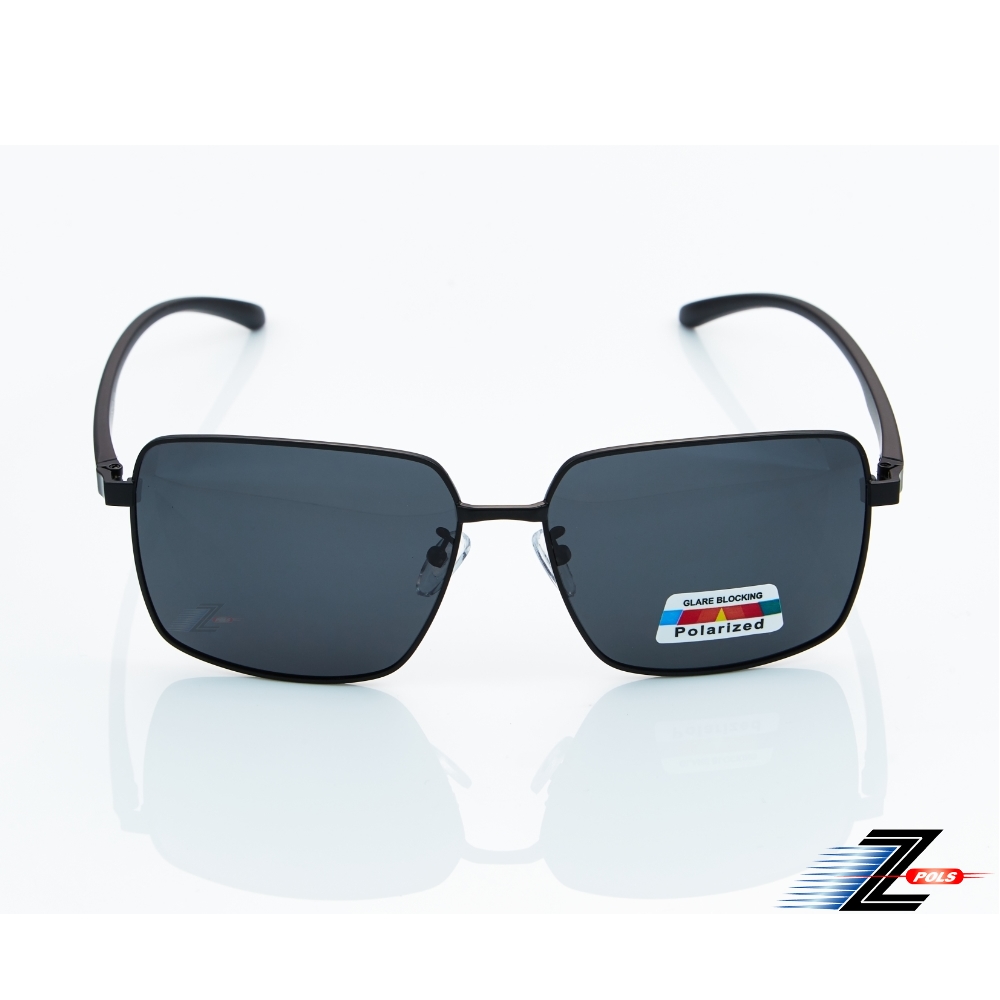 【Z-POLS】頂級舒適TR90彈性腳架 金屬霧黑大框設計Polarized寶麗萊抗UV400偏光黑太陽眼鏡(輕量偏光鏡)