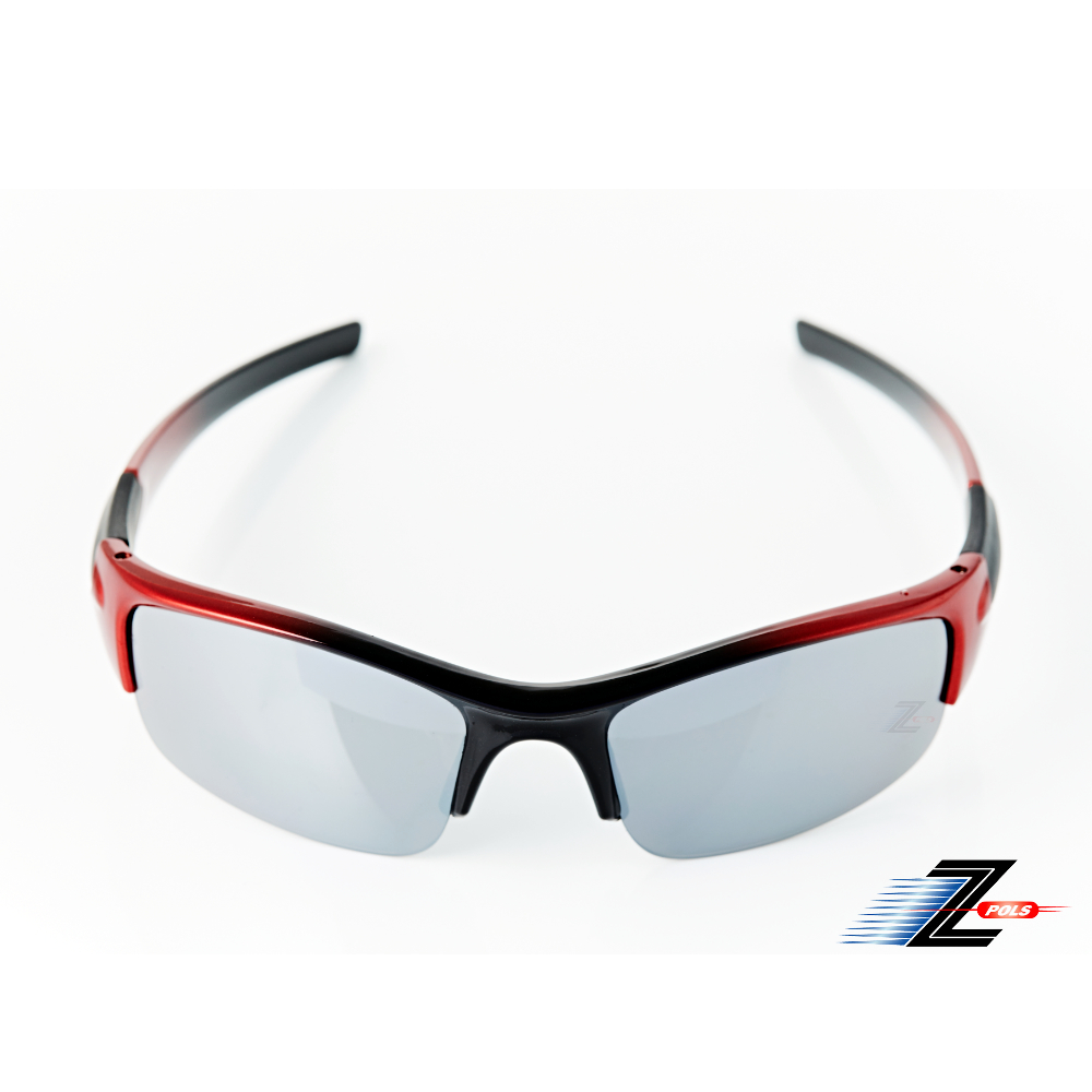 【Z-POLS】兒童專用烤漆質感黑紅 專業安全電鍍水銀黑PC運動太陽眼鏡(抗UV400紫外線舒適框體設計)