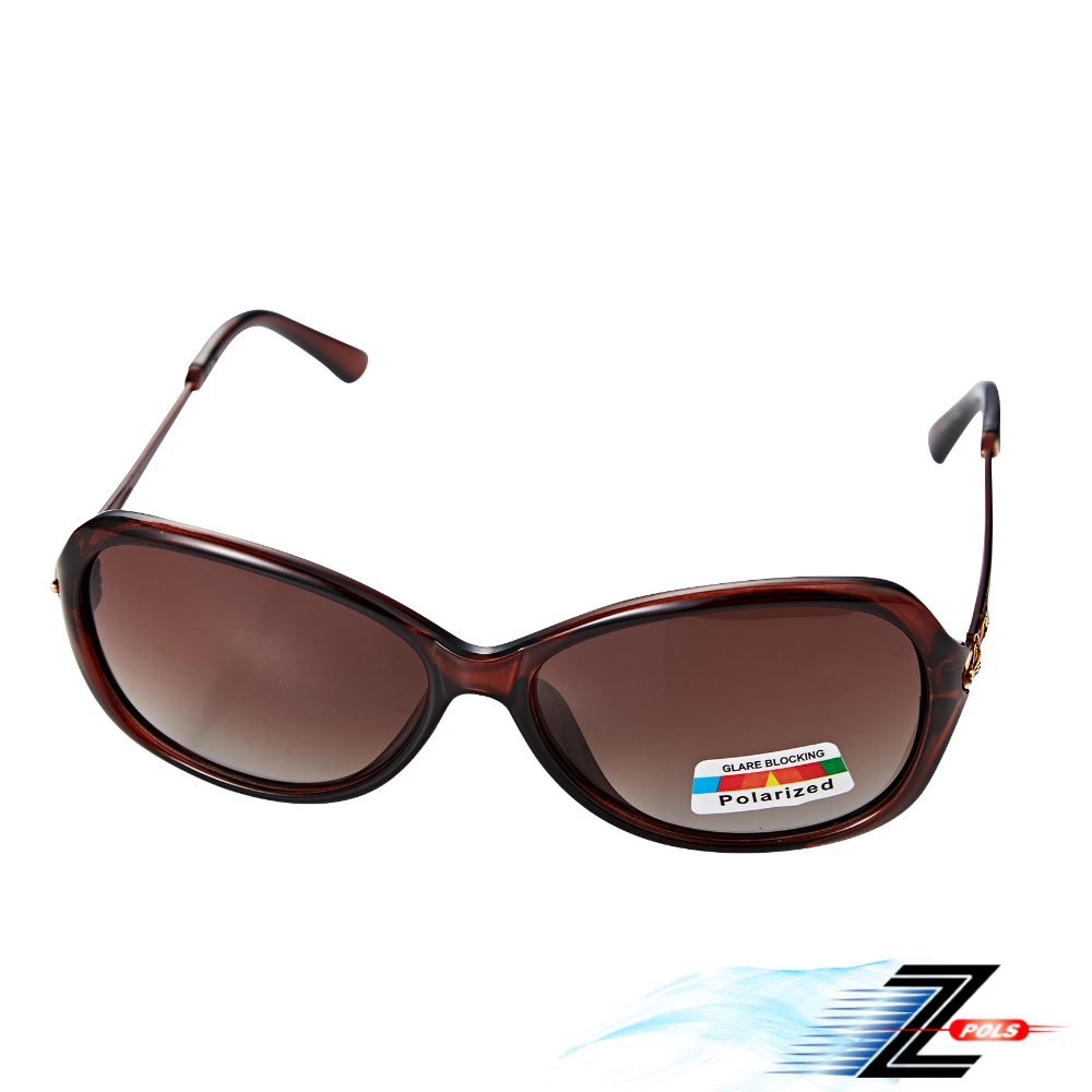 【Z-POLS】名牌風格經典鏤空圖騰茶色系邊框 搭漸層Polarized偏光茶抗UV400太陽眼鏡(好看有型典雅風)