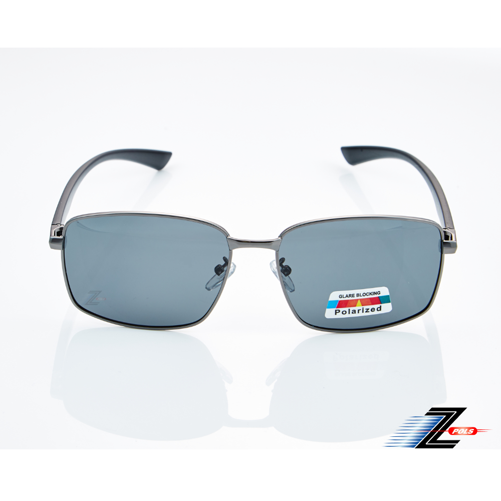 【Z-POLS】頂級舒適TR90彈性腳架 金屬銀框Polarized寶麗來抗UV400黑偏光太陽眼鏡(高質感金屬偏光鏡)