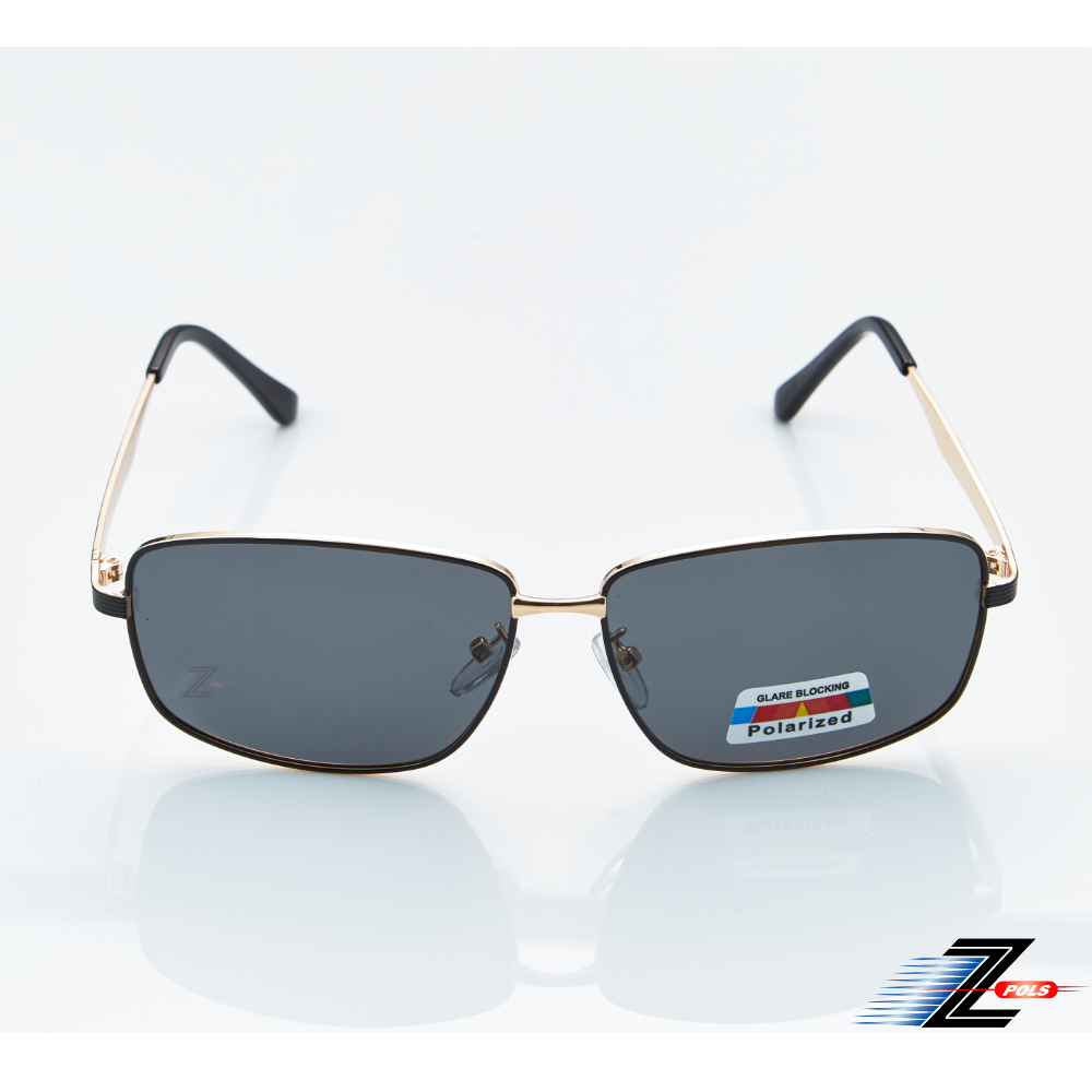 【Z-POLS】消光邊框格紋黑配質感金雙色質感 Polarized寶麗萊抗UV400偏光太陽眼鏡(高質感鋁鎂合金款)