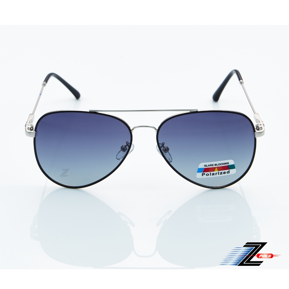【Z-POLS】名牌風格彈性細邊框 霧黑配金屬銀色設計Polarized抗UV400漸層黑偏光太陽眼鏡(金屬偏光)
