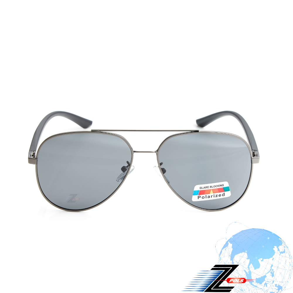 【Z-POLS】金屬復古名牌風格經典線條邊框設計TR90材質 搭Polarized抗UV400偏光黑太陽眼鏡(輕量款)