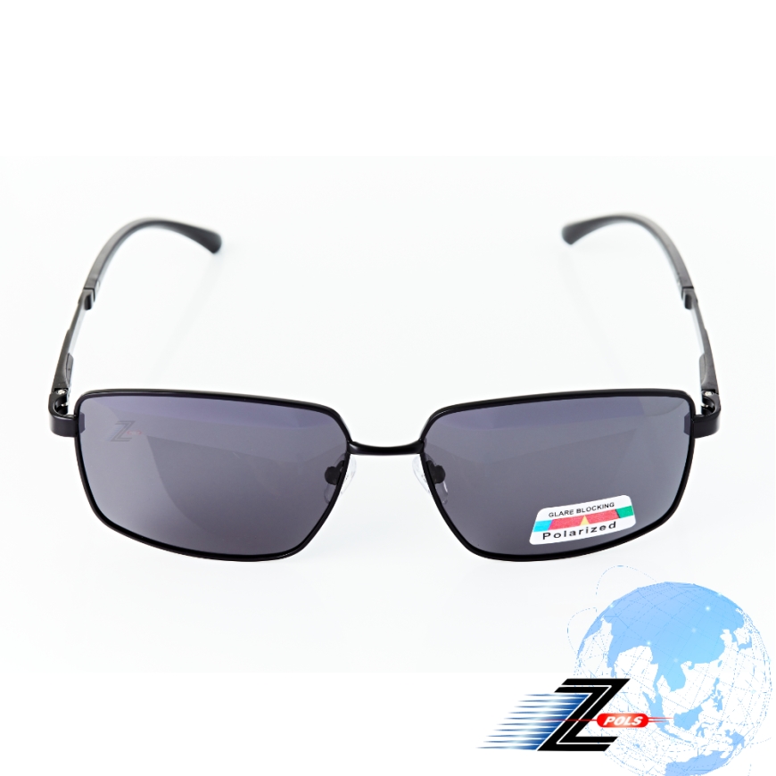 【Z-POLS】高質感消光黑金屬線條邊框設計 頂級Polarized寶麗萊偏光黑抗UV400太陽眼鏡(經典框形偏光鏡)