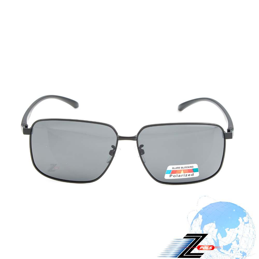 【Z-POLS】金屬霧黑框設計搭TR90彈性腳架 Polarized寶麗萊抗UV400偏光黑太陽眼鏡(輕量偏光鏡)