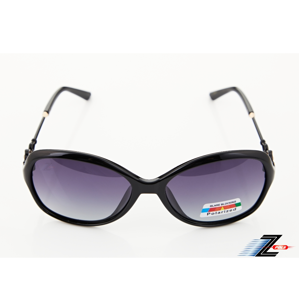 【Z-POLS】質感氣質水鑽圖騰亮黑設計 搭漸層Polarized寶麗來偏光抗UV400太陽眼鏡(時尚有型好穿搭)