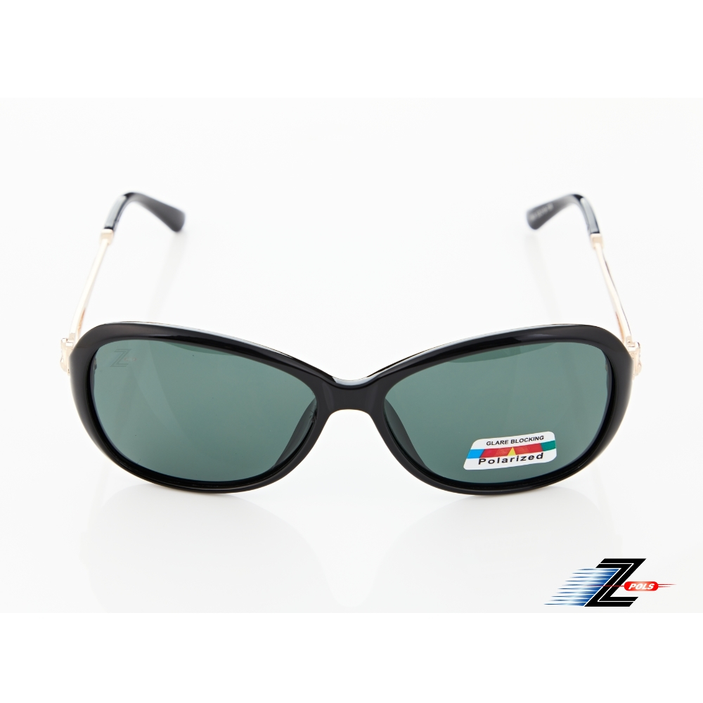 【Z-POLS】高雅氣質黑框搭時尚圖騰邊框 墨綠Polarized寶麗來偏光抗UV400太陽眼鏡(時尚有型好穿搭)