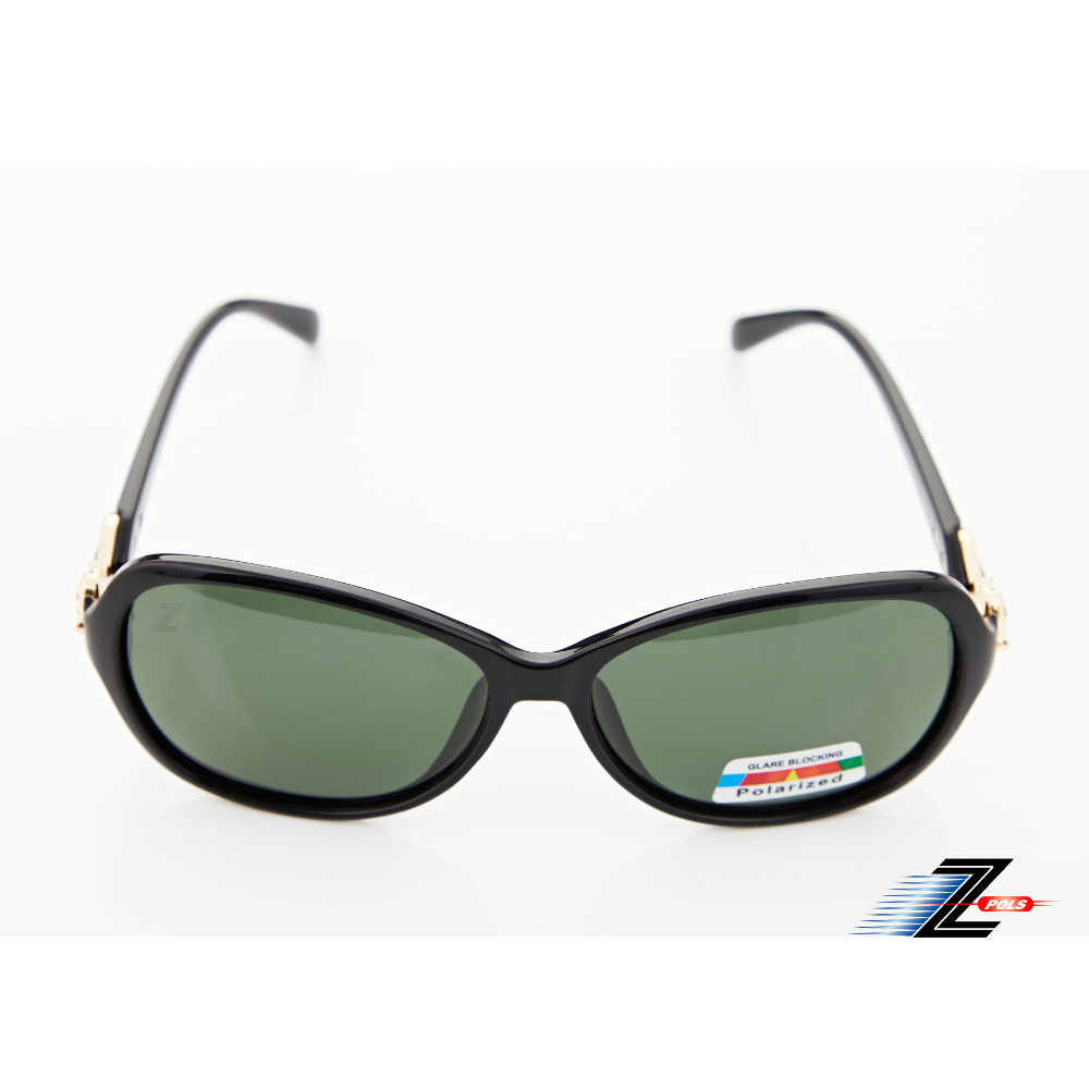 【Z-POLS】質感黑框搭時尚圖騰邊框設計 墨綠Polarized寶麗來偏光抗UV400太陽眼鏡(時尚有型好穿搭)