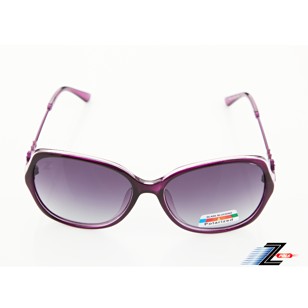【Z-POLS】時尚潮流紫紅圖騰水鑽邊設計 漸層Polarized寶麗來偏光黑紫抗UV400太陽眼鏡(時尚有型好穿搭)
