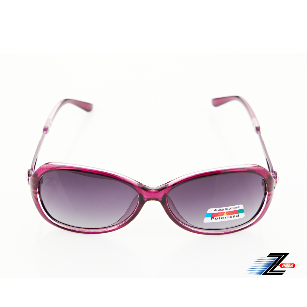 【Z-POLS】時尚紫紅雕花水鑽邊鏤空設計 漸層Polarized寶麗來偏光黑紫抗UV400太陽眼鏡(時尚有型好穿搭)