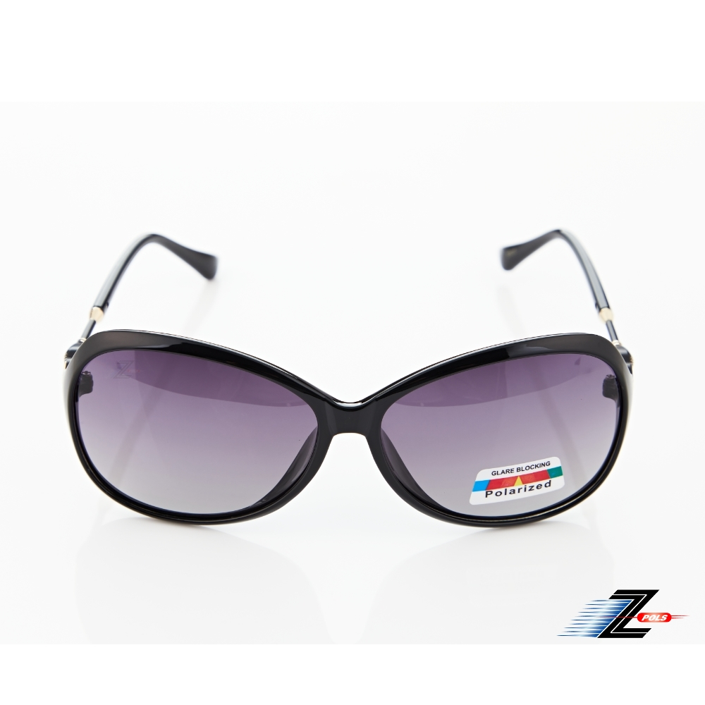 【Z-POLS】名牌時尚黑螺旋紋小花水鑽邊鏤空設計 漸層Polarized寶麗來偏光抗UV400太陽眼鏡(有型好穿搭)