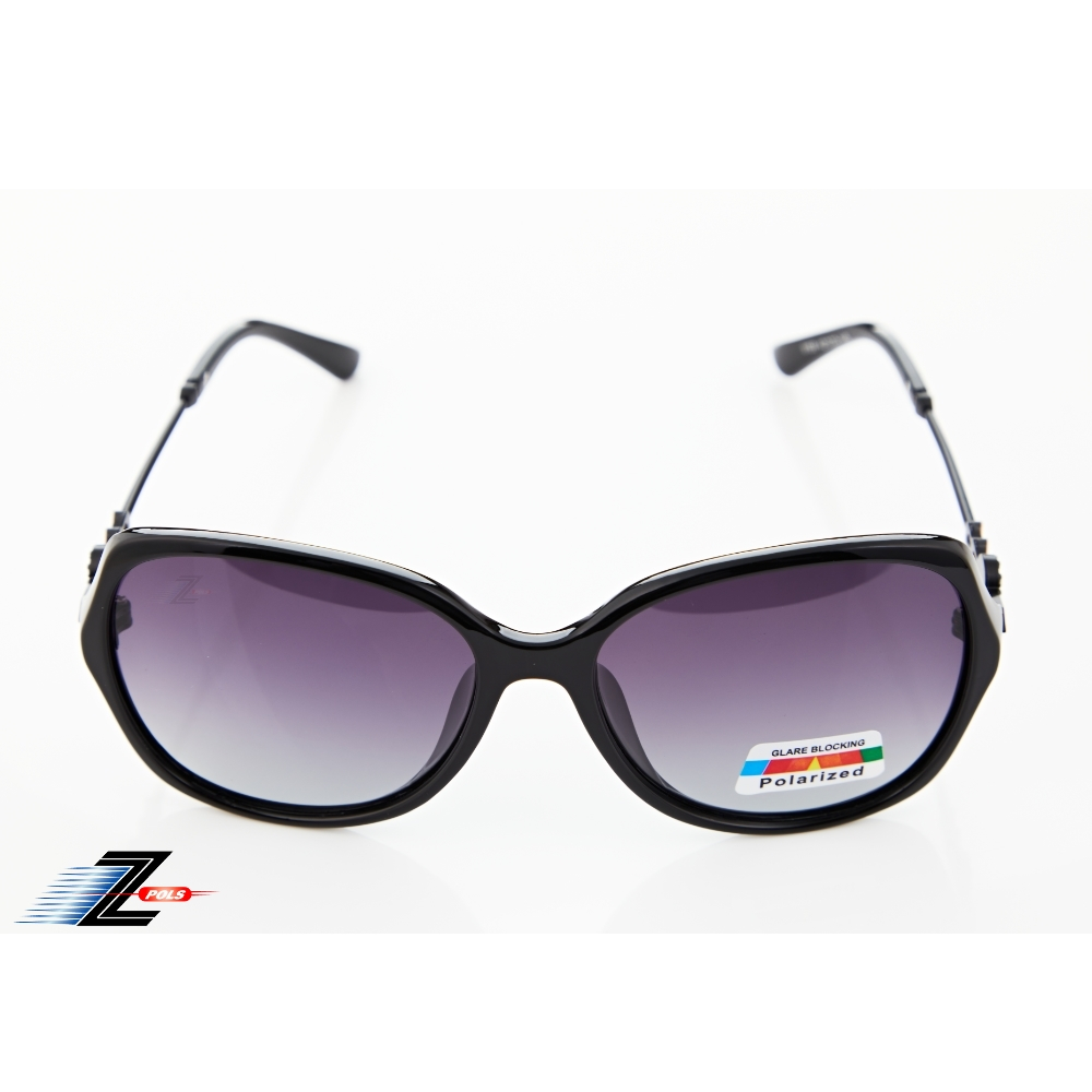 【Z-POLS】時尚潮流質感黑圖騰水鑽邊設計 搭漸層Polarized寶麗來偏光抗UV400太陽眼鏡(時尚有型好穿搭)