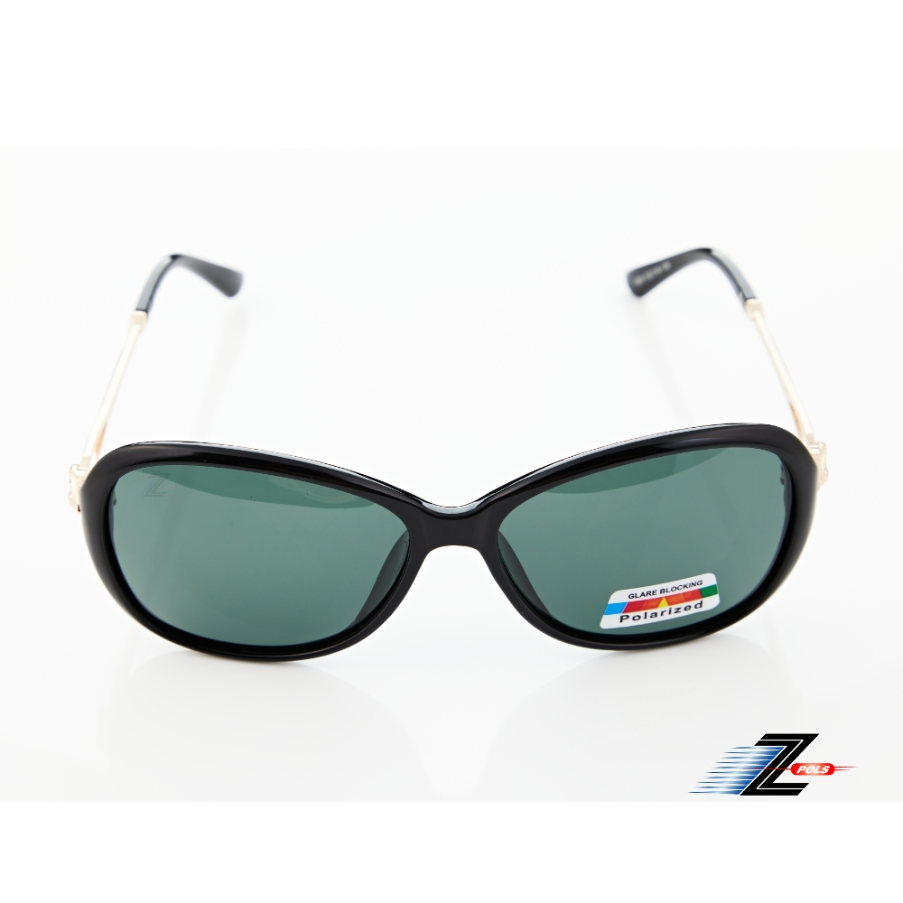 【Z-POLS】名牌時尚黑搭氣質圖騰邊框 墨綠Polarized寶麗來偏光抗UV400太陽眼鏡(時尚有型好穿搭)