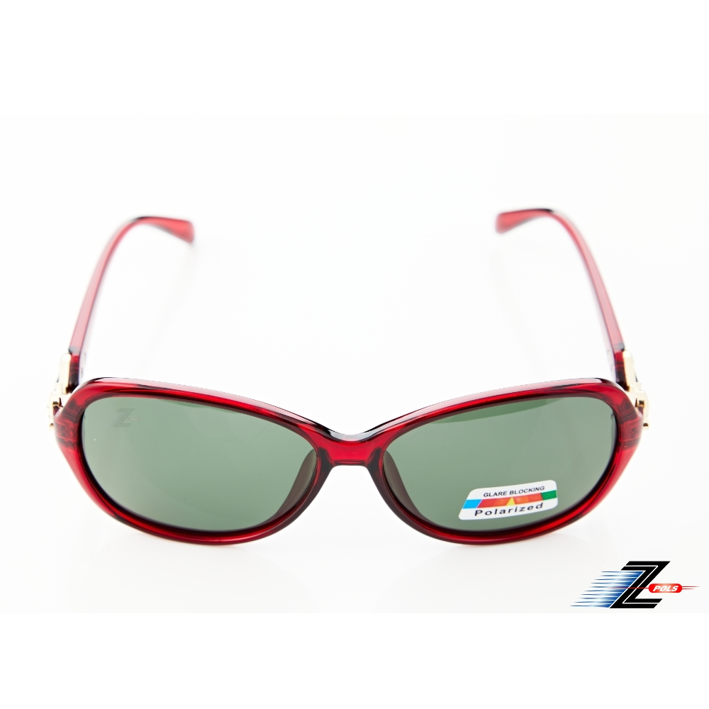 【Z-POLS】質感紅框搭時尚圖騰邊框設計 Polarized寶麗來墨綠偏光抗UV400太陽眼鏡(時尚有型好穿搭)