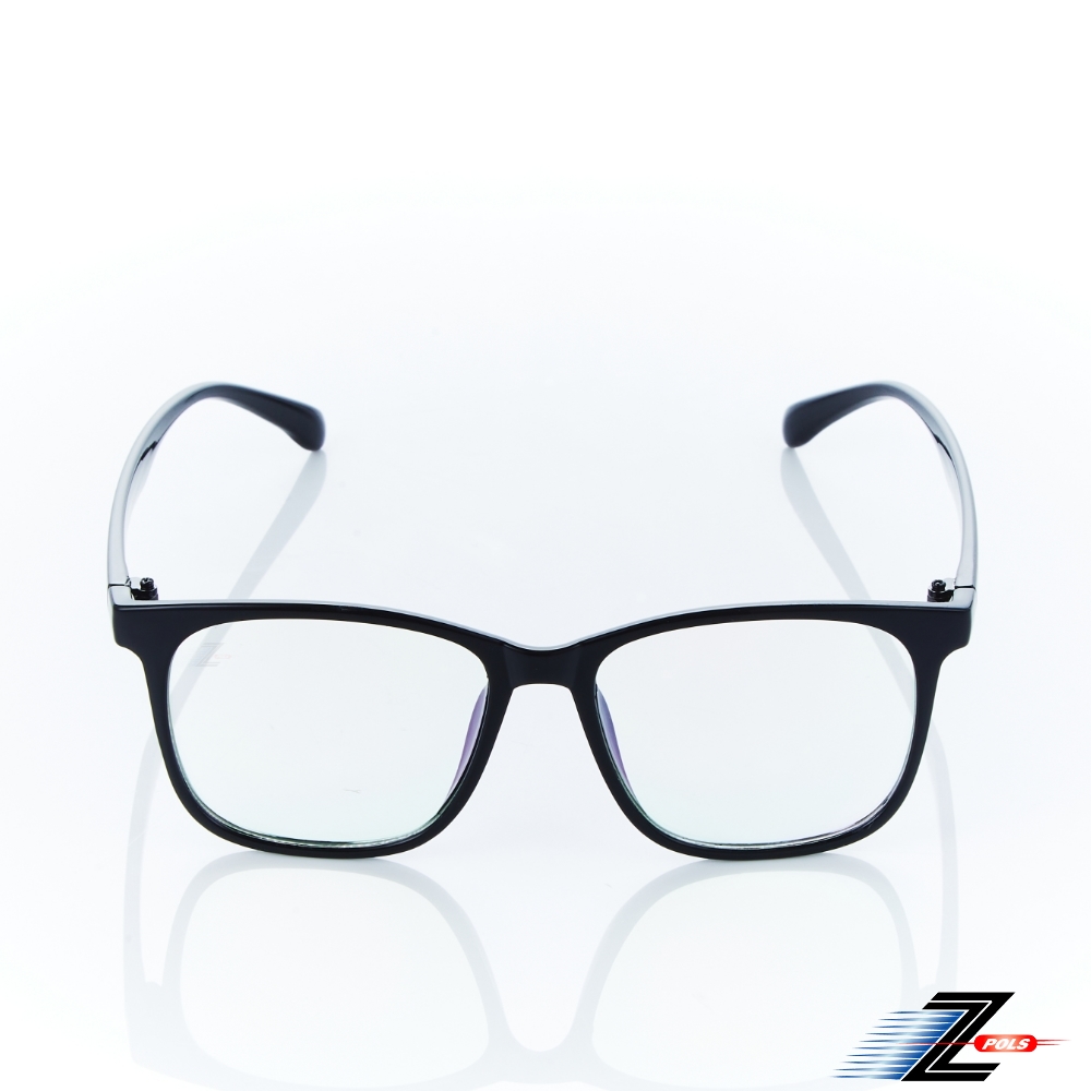Z-POLS 復古大框修飾臉型設計 質感亮黑框設計流行抗UV400平光眼鏡