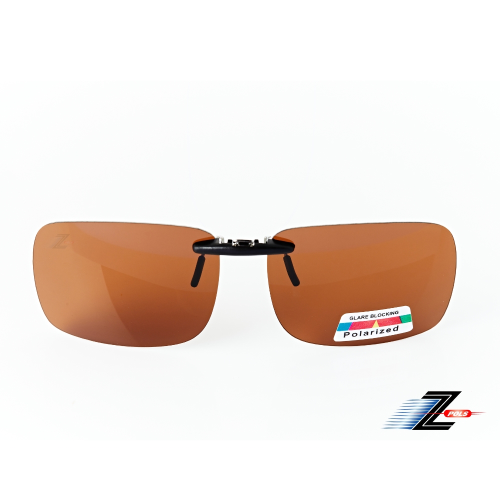 【Z-POLS】輕量夾式頂級加大日用茶偏光抗UV400太陽眼鏡(輕巧好夾直接升級偏光免配度 近視族必備)