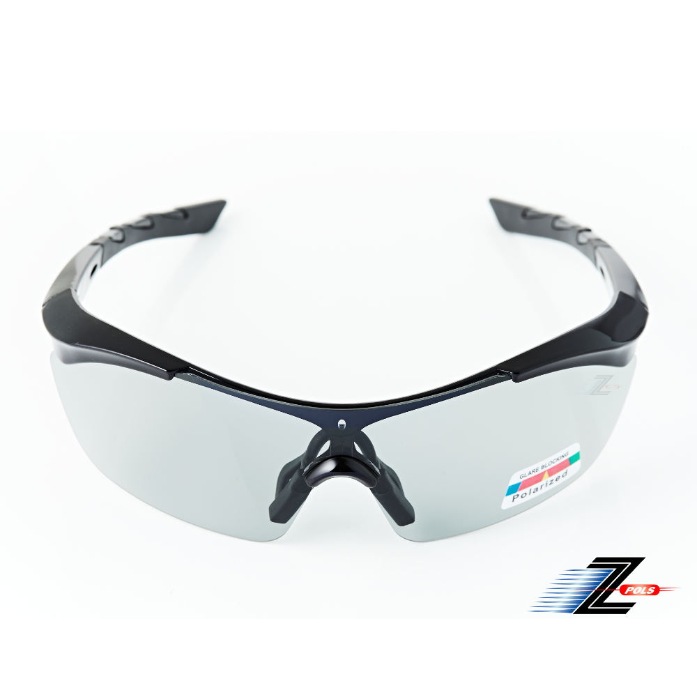 【Z-POLS】質感黑TR90頂級材質 搭載抗UV400頂級淺灰Polarized偏光運動太陽眼鏡(輕巧彈性配戴舒適)