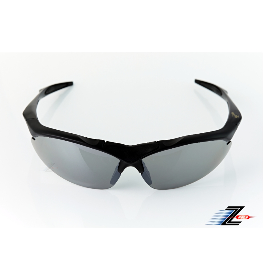 【Z-POLS】消光黑TR90彈性輕量框體 PC材質電鍍水銀黑運動太陽眼鏡(抗UV400抗烈陽多功能輕量運動鏡)