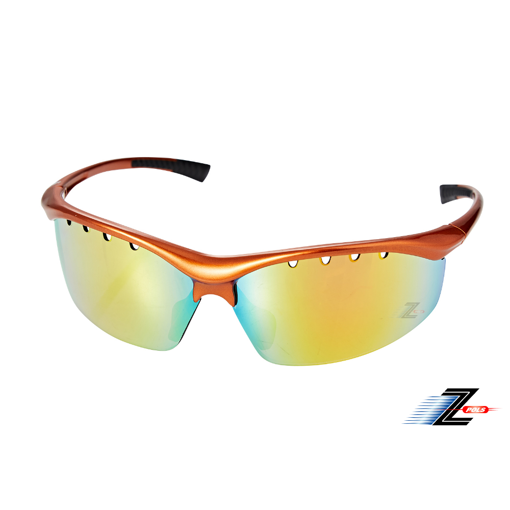 【Z-POLS】MIT帥氣高質感頂級REVO七彩橘運動太陽眼鏡(抗紫外線UV400 舒適鼻墊設計)