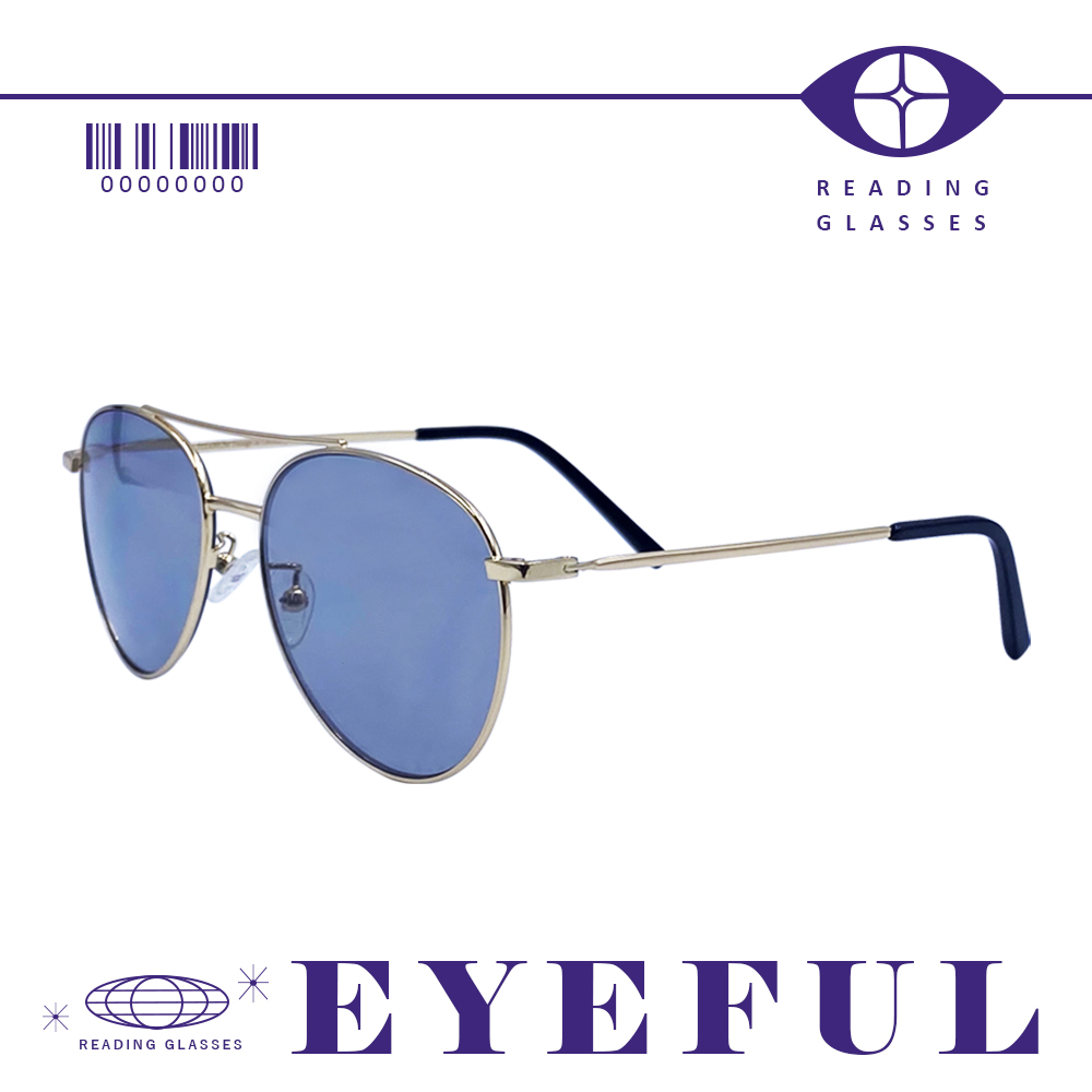 EYEFUL 抗藍光UV變色老花眼鏡 金屬金框飛官款 輕量 不鏽鋼 視野清晰 室內戶外通用 變色片1040P
