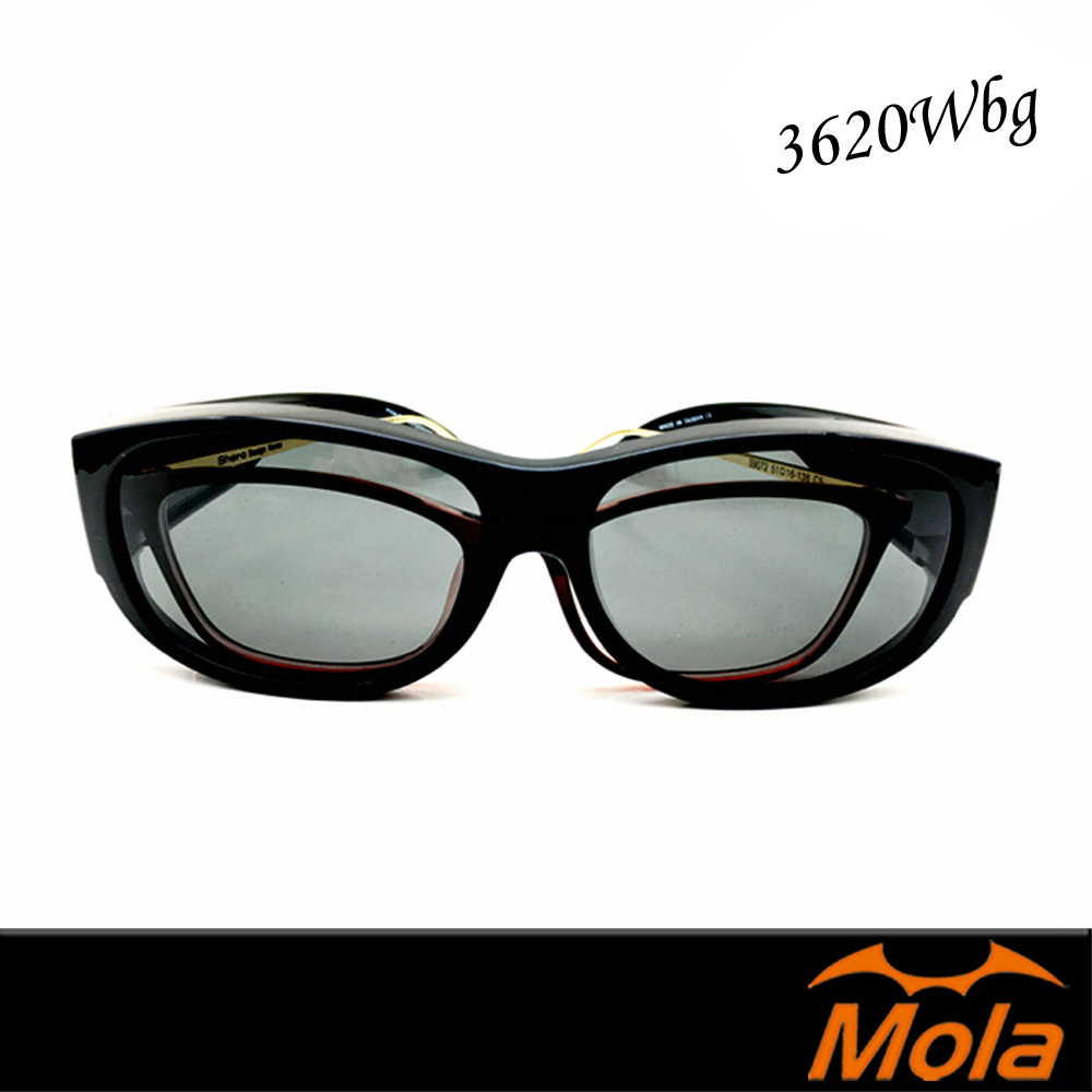 MOLA摩拉近視太陽眼鏡推薦 外掛偏光套鏡 開車 UV400 黑框 男女 灰片 3620Wbg