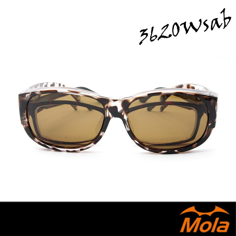 MOLA摩拉外掛近視太陽眼鏡品牌 偏光 套鏡 UV400 防紫外線 男女 豹紋 茶片 3620Wsab