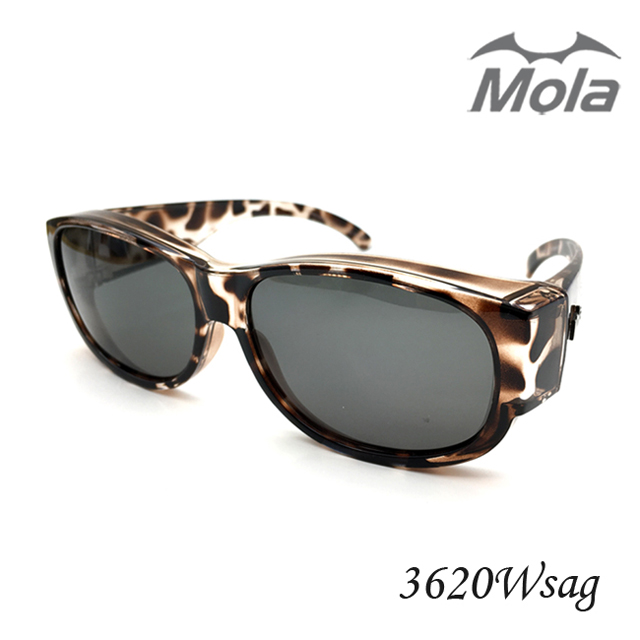 MOLA摩拉近視偏光太陽眼鏡 外掛式 套鏡 UV400 抗紫外線 男女 豹紋 灰片 3620Wsag