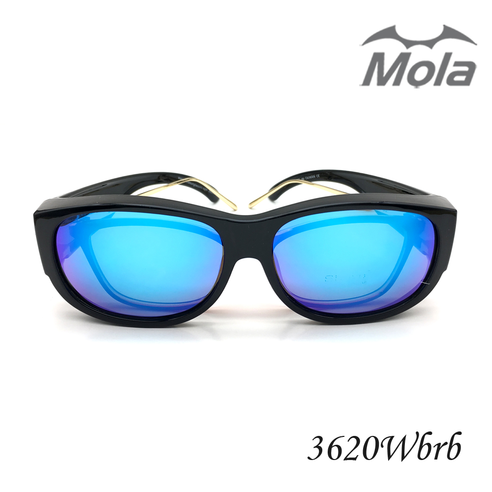 MOLA摩拉近視外掛式偏光太陽眼鏡 套鏡 黑框 灰片 彩色多層膜 男女-3620Wbrb