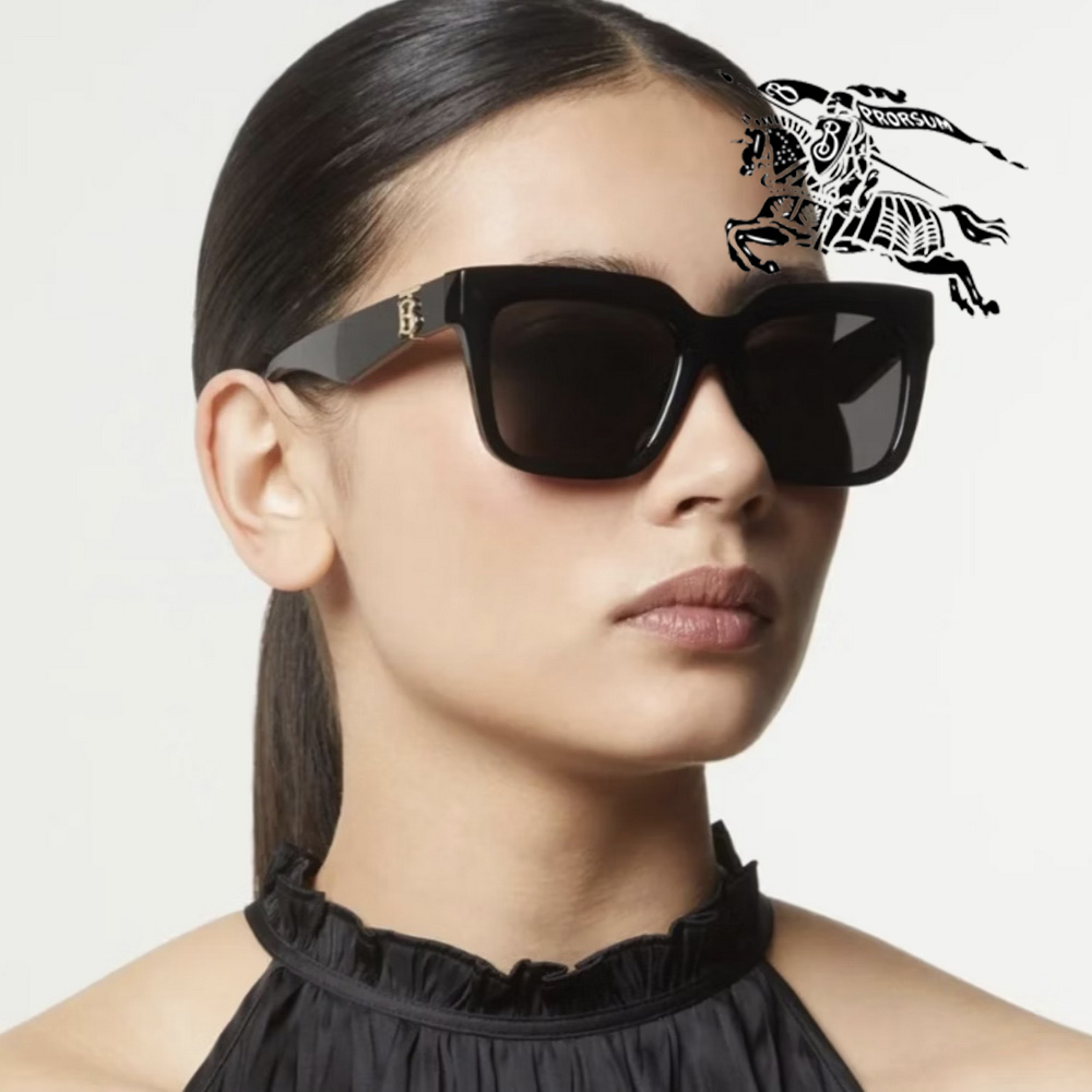 BURBERRY 巴寶莉 亞洲版 時尚方框太陽眼鏡 BE4419F 300187 黑框抗UV深灰鏡片 公司貨