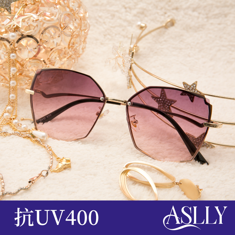 【ASLLY】紫色漸層多角造型太陽眼鏡/墨鏡