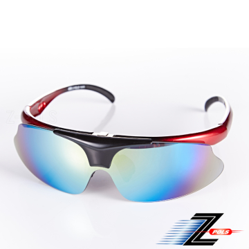 【視鼎Z-POLS】強化頂級可掀可配度 黑紅漸層配PC防爆抗UV400七彩綠鏡片 專業級運動太陽眼鏡！