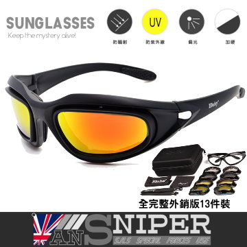 [英國ANSNIPERS.A.S軍規全天候抗UV藍光鏡碗式戰術眼鏡外銷13件組/亮黑SP-Ci5