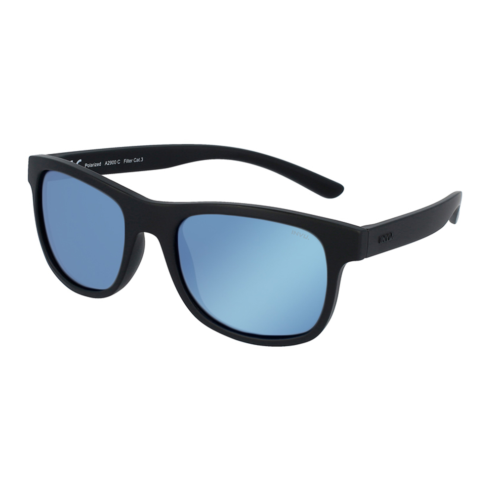 【INVU】瑞士成熟運動感偏光太陽眼鏡(啞光黑+湖藍鏡面) A2900C