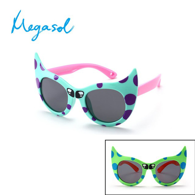 【MEGASOL】中性兒童男孩女孩UV400抗紫外線偏光兒童太陽眼鏡(可愛貓咪款KD8180-三色可選)