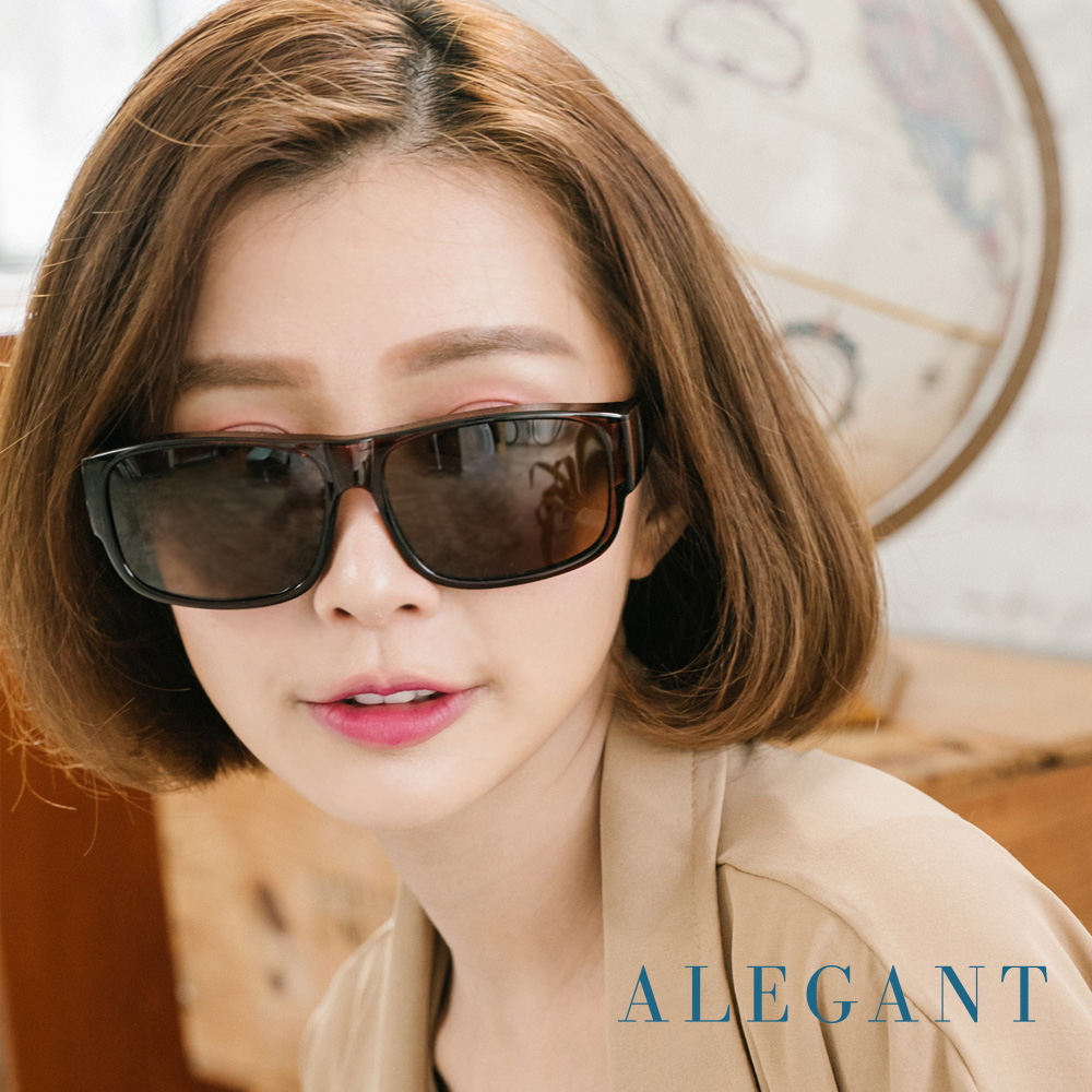【ALEGANT】輕奢秘魯棕方框全罩式寶麗來偏光墨鏡/外掛式UV400太陽眼鏡/包覆套鏡