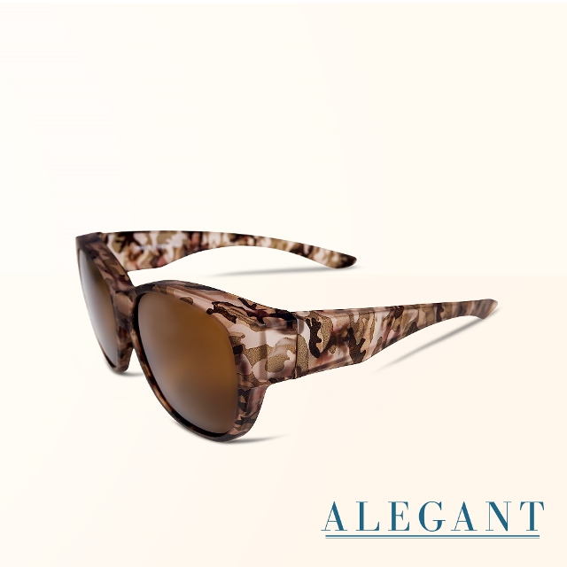 【ALEGANT】經典亞麻棕色豹紋圓框全罩式寶麗來偏光墨鏡/外掛式UV400太陽眼鏡/包覆套鏡