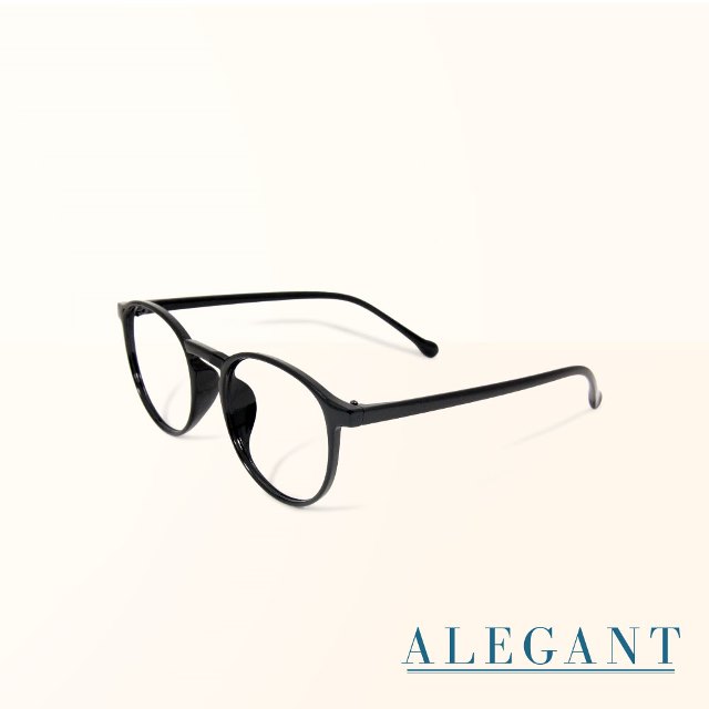 【ALEGANT】簡約造型輕量亮黑圓框UV400濾藍光眼鏡