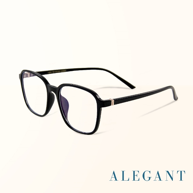 【ALEGANT】個性玩色復古鋼琴黑TR90輕量幾何方框UV400濾藍光眼鏡